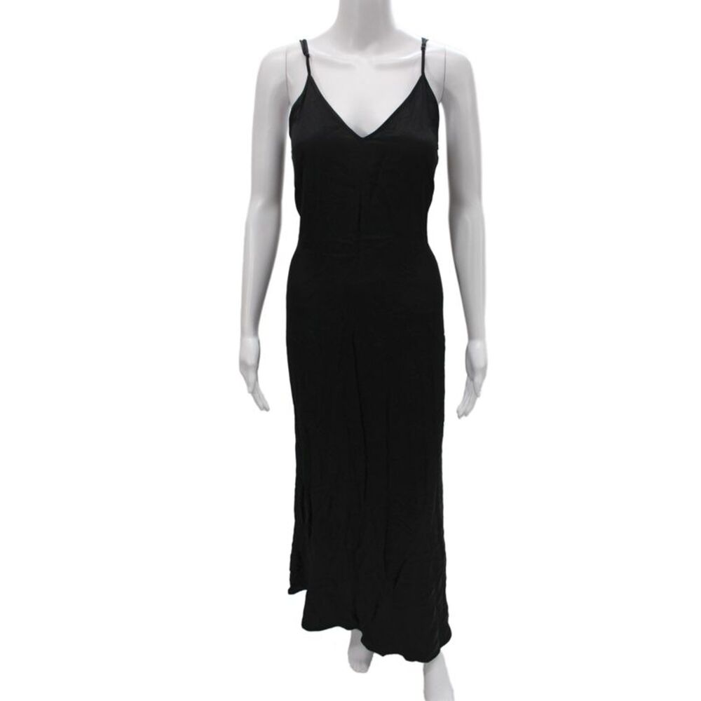 L'Agence Women Black V-Neck Maxi Dress Sleeveless Size S